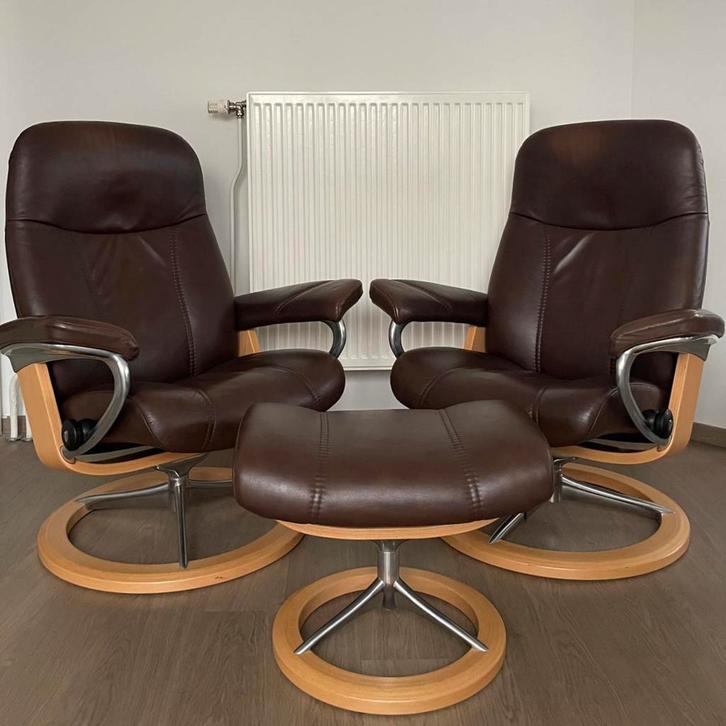 Stressless Design Fauteuils (Set of Apart) Incl. Voetenbank, Huis en Inrichting, Fauteuils, Zo goed als nieuw, Ophalen