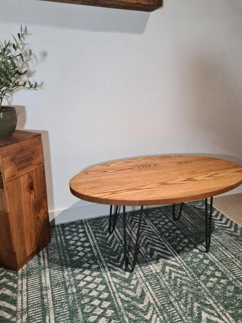Handgemaakte Eiken Salontafel met Hairpin Poten, Huis en Inrichting, Tafels | Salontafels, Nieuw, Minder dan 50 cm, 50 tot 100 cm