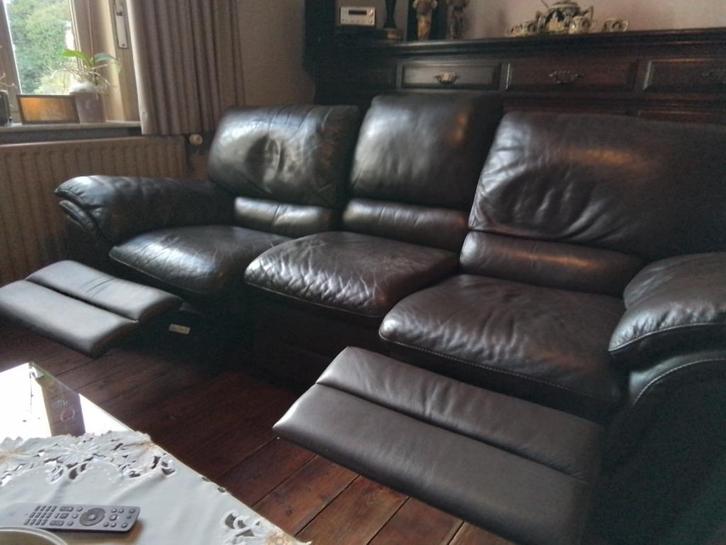 Lederen 3 zit zetel, Huis en Inrichting, Zetels | Zetels, Gebruikt, Rechte bank, Driepersoons, 200 tot 250 cm, 75 tot 100 cm, Ophalen