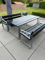 Zeer mooie tuintafel met zitbanken, Ophalen, Gebruikt, Rechthoekig, Hout