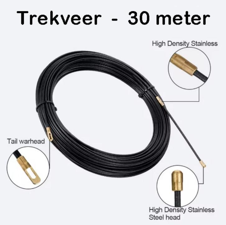 Trekveer 30meter Kabeltrekker Veerband Nylon Bedrading Zwart, Doe-het-zelf en Bouw, Elektriciteit en Kabels, Nieuw, Ophalen of Verzenden