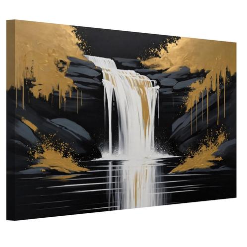 Cascade avec toile noire et dorée 60x40cm - 18mm., Maison & Meubles, Accessoires pour la Maison | Décorations murale, Neuf, Envoi