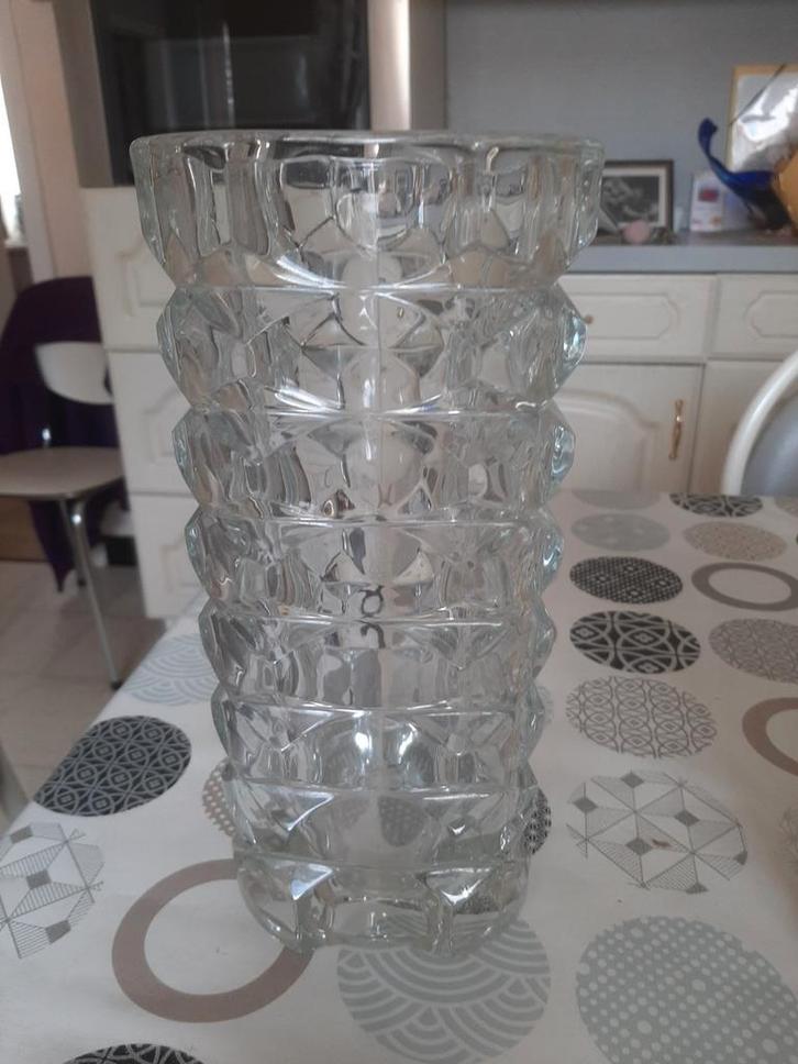 Retro/Vintage persglazen vaas – reliëf design – jaren ’70, Huis en Inrichting, Woonaccessoires | Vazen, Zo goed als nieuw, Glas