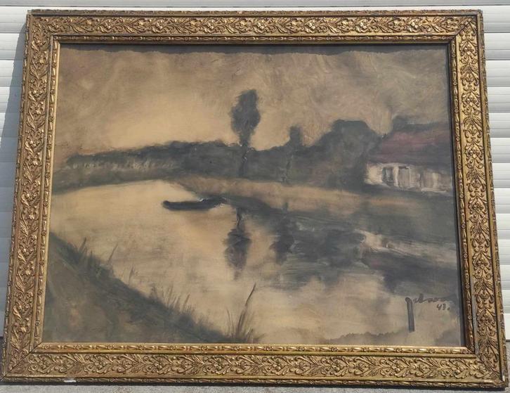 Aquarelle paysage signe Théo idserda, Antiek en Kunst, Kunst | Schilderijen | Klassiek, Ophalen of Verzenden