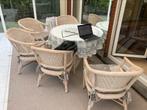 Rotan eetkamer set met 6 stoelen en rond glazen tafelblad, Ophalen, Rond