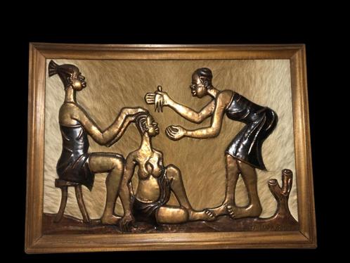 Tshibanda BONDO - tableau sur cuivre et peau - Congo 66x47cm, Antiquités & Art, Art | Art non-occidental, Enlèvement