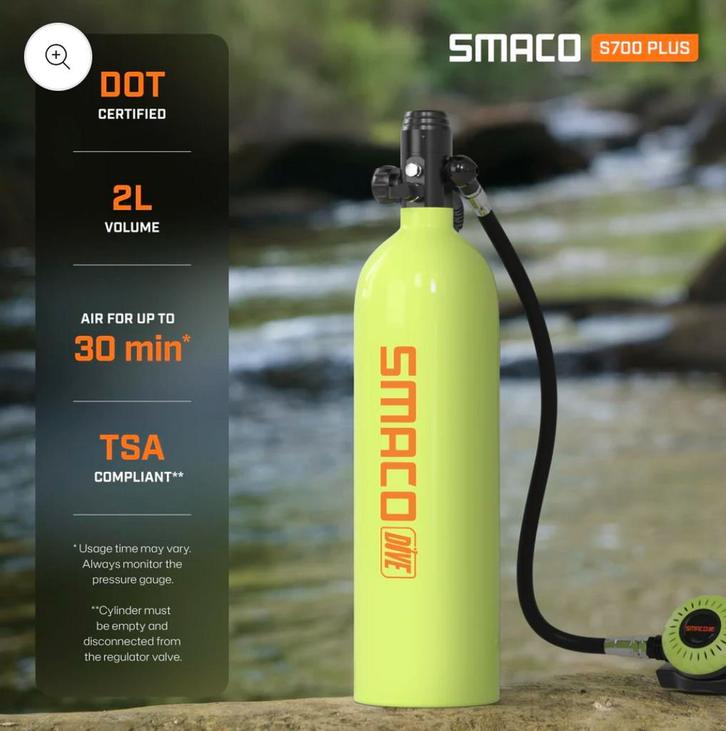 Mini bouteille de plongée SMACO S700 Plus, Sports nautiques & Bateaux, Plongée, Neuf, Bouteille de plongée, Enlèvement