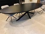 Ovale XL tafel 300x120 cm mangohout Swiss edge in zwart, 200 cm of meer, 100 tot 150 cm, Zo goed als nieuw, Ophalen