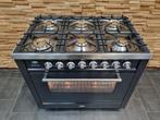 🔥Luxe Fornuis Boretti 90 cm antraciet GASOVEN 6 pits 1 oven, 60 cm of meer, 5 kookzones of meer, Vrijstaand, 90 tot 95 cm