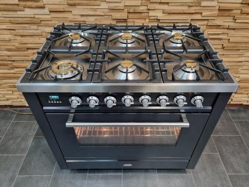 🔥Luxe Fornuis Boretti 90 cm antraciet GASOVEN 6 pits 1 oven, Elektronische apparatuur, Fornuizen, Zo goed als nieuw, Vrijstaand