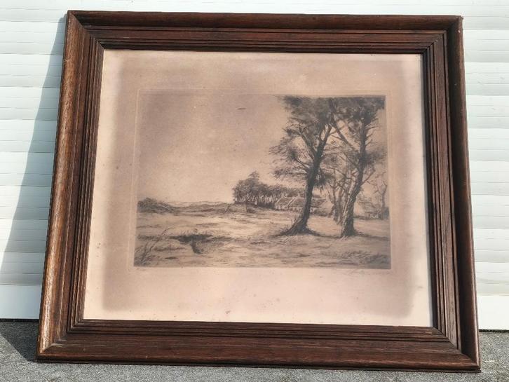 gravure paysage avec maison signe henri mortiaux, Antiquités & Art, Art | Eaux-fortes & Gravures, Enlèvement ou Envoi