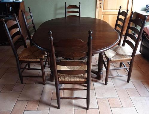 Massief eiken ronde/ovalen eetkamer tafel antiek, Huis en Inrichting, Complete eetkamers, Gebruikt, 4 tot 6 stoelen, Ophalen