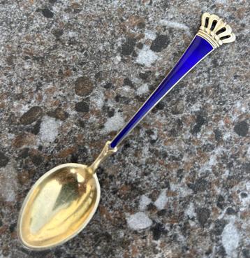 lepeltje Deens verguld sterling silver blauwe emaille design beschikbaar voor biedingen