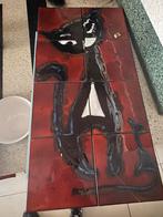 Uniek tegelkunstwerk – zwarte kat op rode achtergrond, Antiek en Kunst, Ophalen