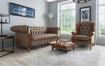 NIEUW: Harris Tweed Chesterfield zetels fauteuils Stof, Huis en Inrichting, Ophalen of Verzenden, Stof