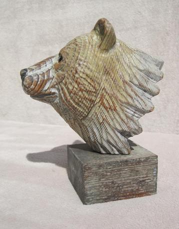 Houten berenkop - bord sculptuur - egel zwarte woud   beschikbaar voor biedingen