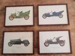 Set van 4 vintage auto-illustraties – ingekaderd, Ophalen, Gebruikt