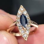 Saffier & Diamonds ring 18 karaat rozegoud, Rose, Comme neuf, Or, Enlèvement