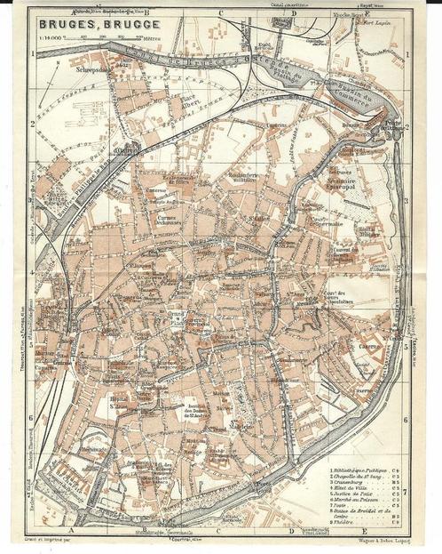 1928 - Brugge stadsplan, Antiquités & Art, Art | Eaux-fortes & Gravures, Envoi