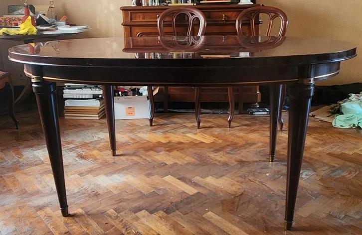 Ovale mahoniehouten tafel van 160 cm met verlengstuk +60 cm, Antiek en Kunst, Antiek | Meubels | Tafels, Ophalen