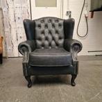 Chesterfield Lord Fauteuil – Vintage Zwart, Leer, Antiek en Kunst, Ophalen