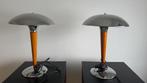 Tafellamp vintage mid-century chrome hout, Huis en Inrichting, Lampen | Tafellampen, Ophalen, Hout