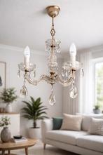 Antieke glazen kroonluchter met kwastjes — vintage stijl, Ophalen, Glas