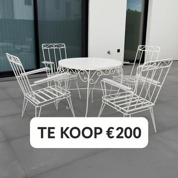  Vintage tuinset – tafel + 4 stoelen – smeedijzer – €200 beschikbaar voor biedingen