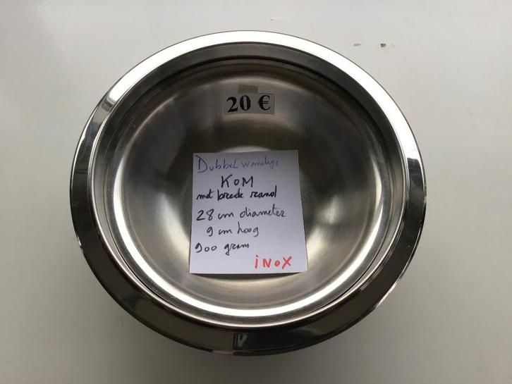 bol en acier inoxydable à double paroi avec bord large, Maison & Meubles, Cuisine | Vaisselle, Comme neuf, Enlèvement ou Envoi