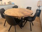 Ronde mangohouten eettafel 130 cm + 5 stoelen – mooie staat, Huis en Inrichting, Tafels | Eettafels, Ophalen