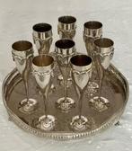 RARE Service Flûtes à champagne et plateau métal argenté, Ophalen, Zilver
