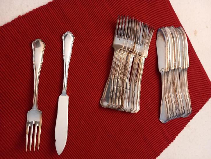 Verzilverd visbestek Wiskemann, Antiek en Kunst, Antiek | Bestek, Ophalen