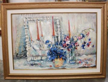 Getta-Maria Crisciu, stilleven met bloemen en kandelaar beschikbaar voor biedingen