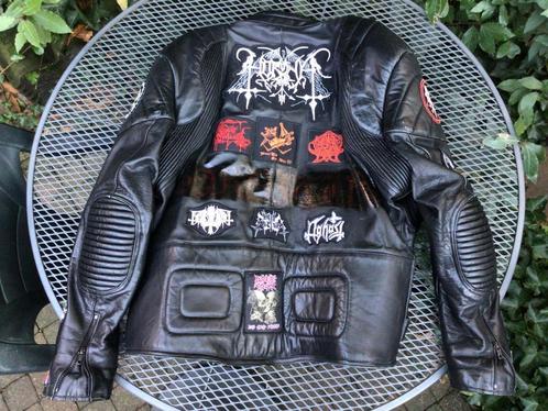 lederen jas met patches metalbands, Motoren, Kleding | Motorkleding, Jas | leer, Heren, Tweedehands, Ophalen