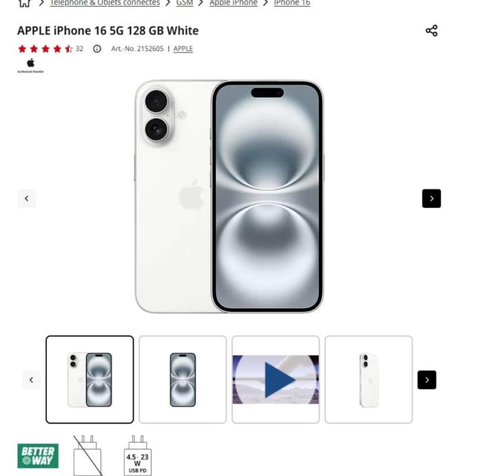 IPHONE 16, Télécoms, Téléphonie mobile | Apple iPhone, Comme neuf, 128 GB, Avec abonnement, Sans simlock, iPhone 16, Blanc, Enlèvement