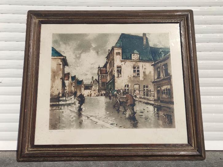 gravure malines signe FERDINAND JEAN LUIGINI, Antiquités & Art, Art | Dessins & Photographie, Enlèvement ou Envoi