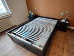 Bedframe 140x200 met laden (IKEA Brimnes) + boxsprings, Ophalen, Gebruikt, Zwart, Tweepersoons