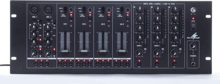 Mengpaneel Monacor MPX4-PA 3-zonemixer, Muziek en Instrumenten, Mengpanelen, Gebruikt, Microfooningang, Ophalen of Verzenden