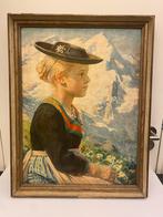 Oostenrijks tafereel ( prent ) boerenmeid ( 67 cm x 50 cm ), Antiek en Kunst, Ophalen