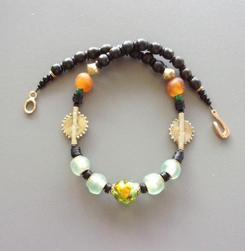 Ketting met Murano Venetiaans glas en Afrikaanse kralen, Handtassen en Accessoires, Kettingen, Nieuw, Overige materialen, Groen