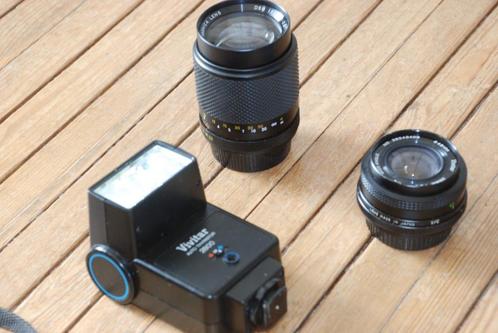 yashica 35mm analoge camera lenzen en flitser, Audio, Tv en Foto, Fotocamera's Analoog, Gebruikt, Spiegelreflex, Overige Merken
