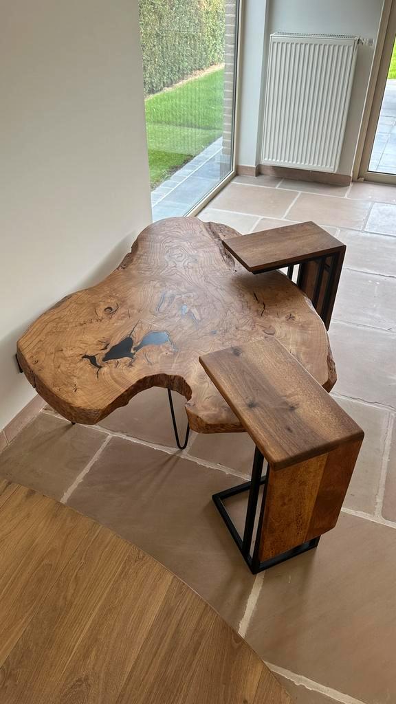 Unieke boomstam salontafel, Huis en Inrichting, Tafels | Salontafels, Gebruikt, 50 tot 75 cm, 100 tot 150 cm, 100 tot 150 cm, Overige vormen