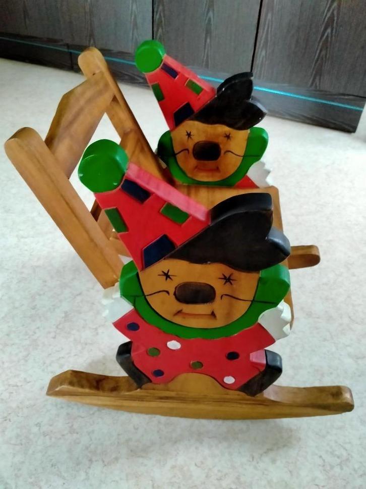 Vintage: Handmade wooden clown rocking chair kids, Kinderen en Baby's, Wipstoeltjes, Ophalen
