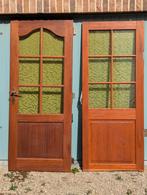 Twee binnendeuren, geel figuurglas, Ophalen, Gebruikt, Hout