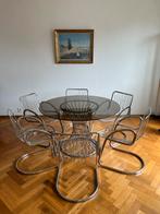 Table & 6 Chairs - Chrome Glass - 70s space age midcentury, Huis en Inrichting, Ophalen, Zo goed als nieuw