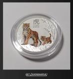 Zilver munt Lunar III 2022 Tiger Color 2 Oz 0,999 Zilver, Postzegels en Munten, Ophalen of Verzenden, Zilver