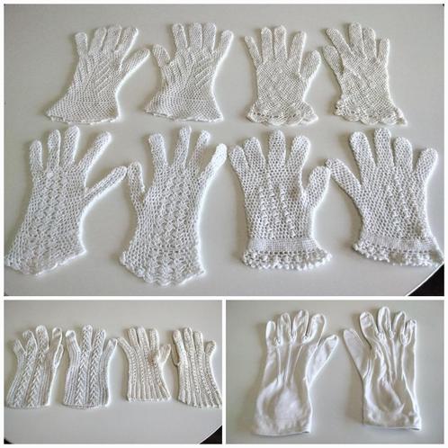 7 anciennes paire de gants en coton et crochet (au choix), Antiquités & Art, Antiquités | Vêtements et Textile, Femmes, Enfants