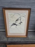 lithographie jeune femme signe alfred moitroux, Antiek en Kunst, Ophalen of Verzenden