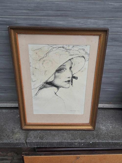 lithographie jeune femme signe alfred moitroux, Antiek en Kunst, Kunst | Litho's en Zeefdrukken, Ophalen of Verzenden
