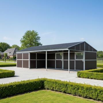 Buitenstal met 2 paardenboxen & opslag | Onderhoudsvrij beschikbaar voor biedingen
